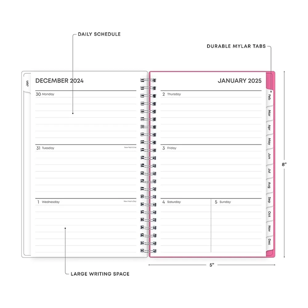 2025 Planners|Blue Sky 2025 Orchid 5" x 8" Weekly & Monthly Planner, Plastic Cover, White/Pink (142084-25)