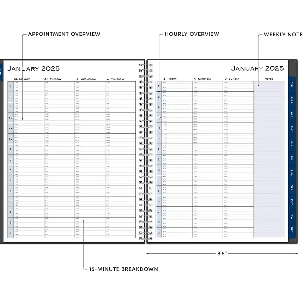 2025 Planners|Blue Sky 2025 Passages 8.5" x 11" Weekly & Monthly Appointment Book, Plastic Cover, Charcoal Gray (100009-25)