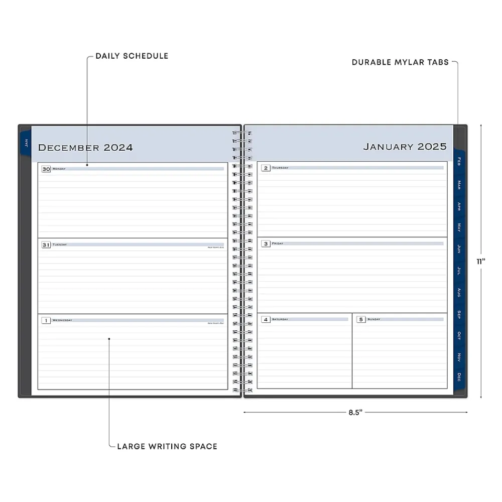 2025 Planners|Blue Sky 2025 Passages 8.5" x 11" Weekly & Monthly Planner, Plastic Cover, Charcoal Gray (100008-25)