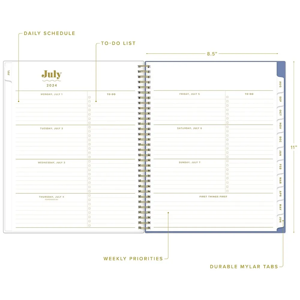 Academic Planners|Blue Sky 2024-2025 The House That Lars Built Blue Stripe 8.5" x 11" Academic Weekly & Monthly Planner, White/Blue (149846)