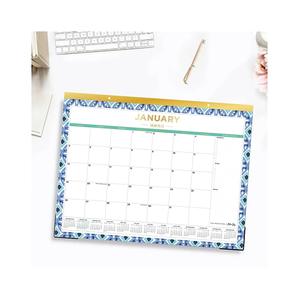 2025 Calendars|Blue Sky 2025 Tile 22" x 17" Monthly Desk Pad Calendar, Blue/White (133694-25)