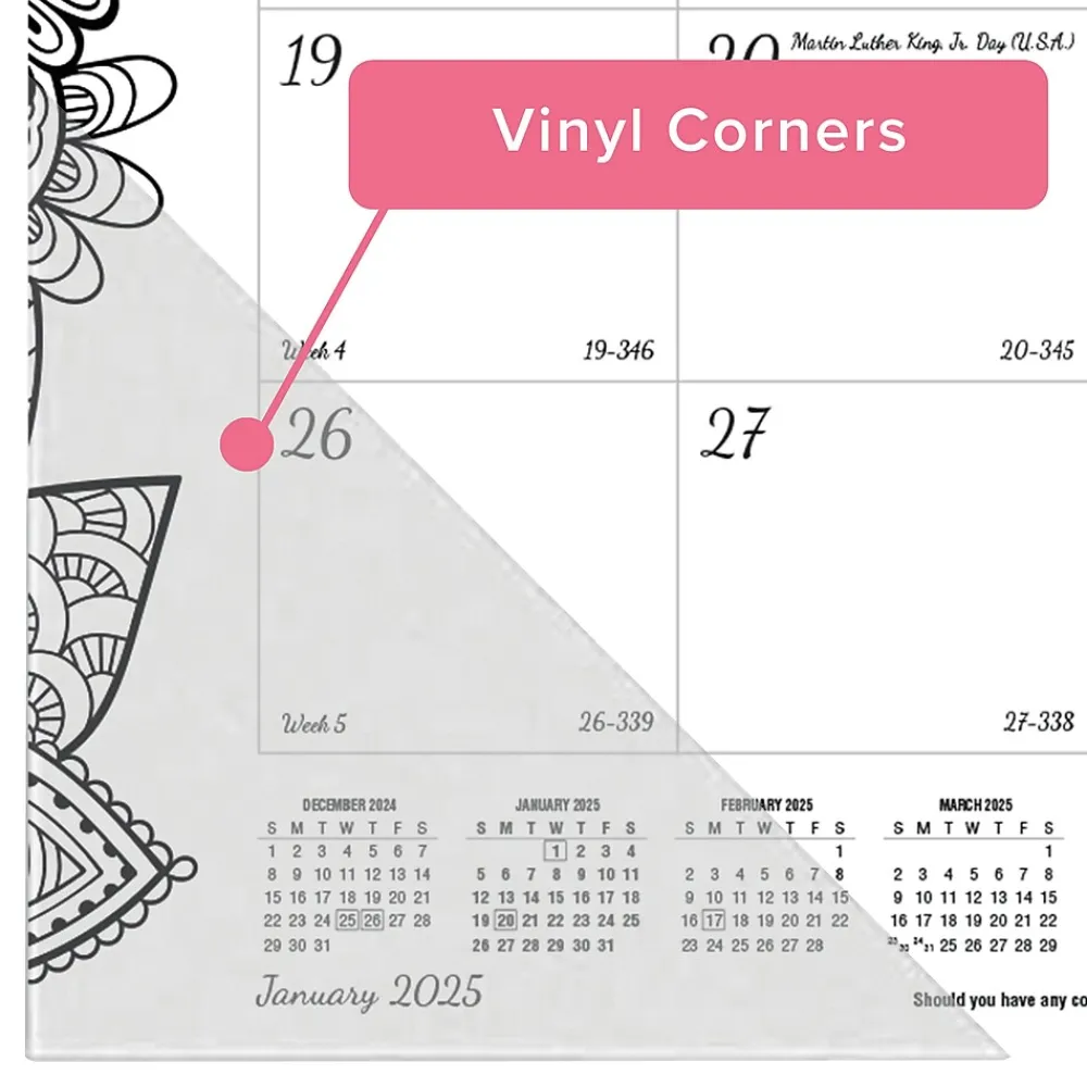 2025 Calendars|Blueline 2025 DoodlePlan Botanica 22" x 17" Monthly Coloring Desk Pad Calendar, White/Black (C2917311)