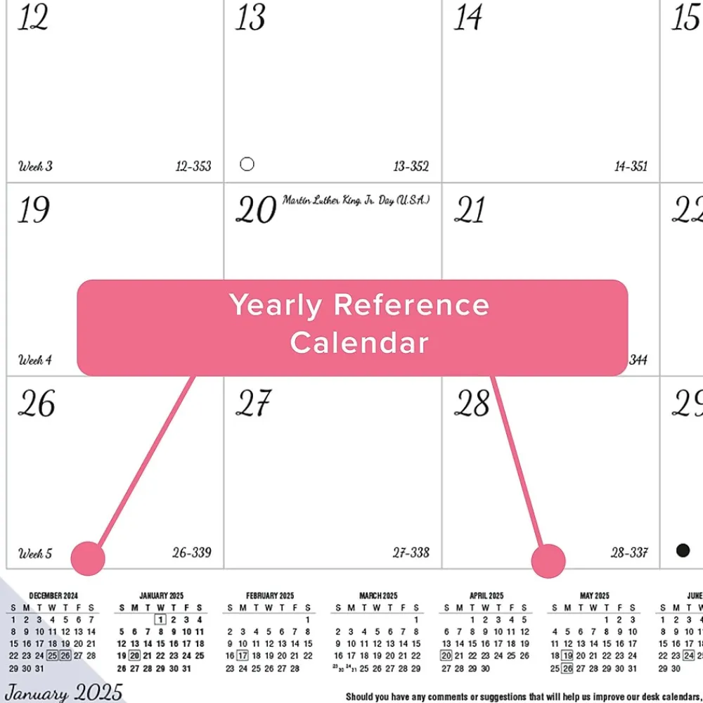 2025 Calendars|Blueline 2025 DoodlePlan Botanica 22" x 17" Monthly Coloring Desk Pad Calendar, White/Black (C2917311)