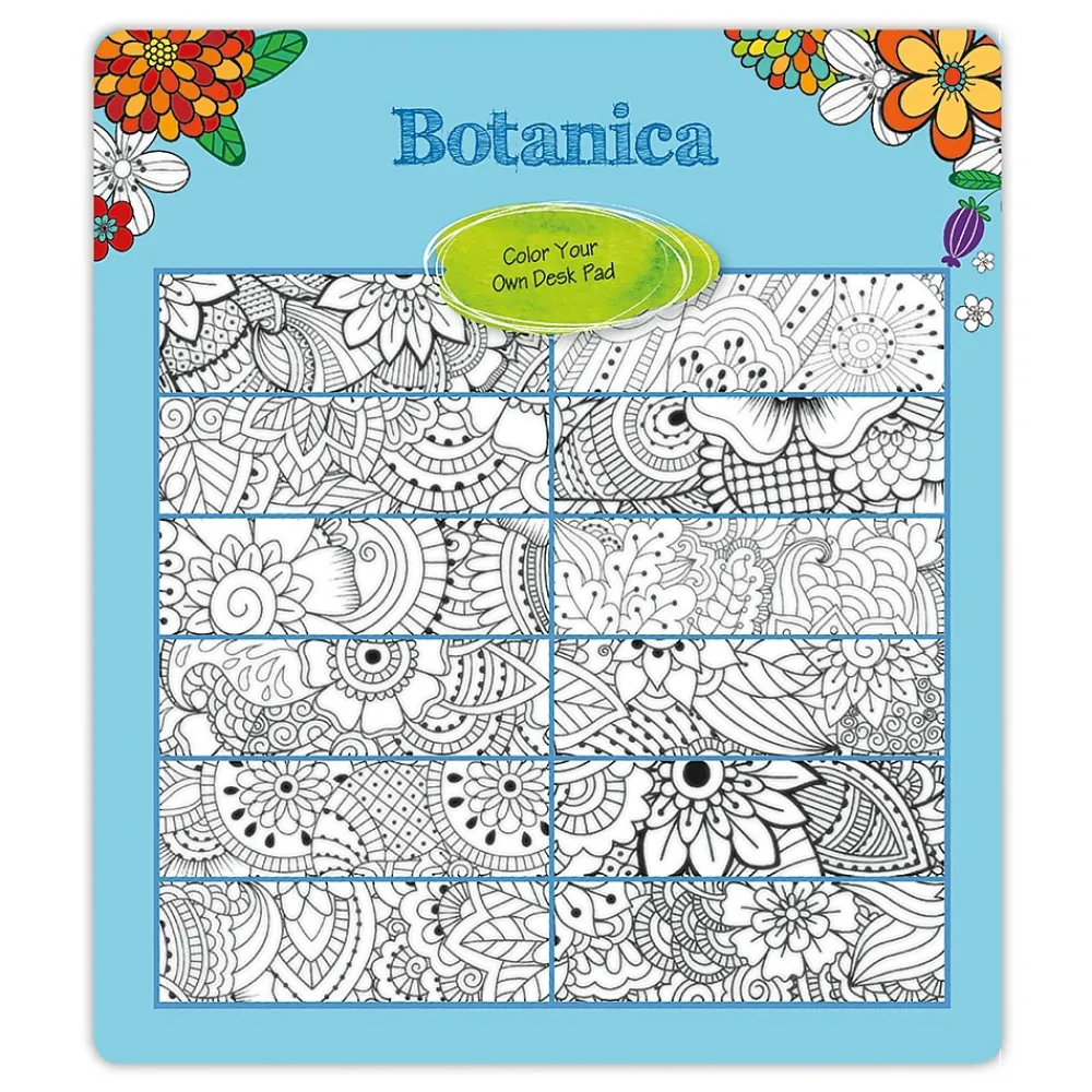 2025 Calendars|Blueline 2025 DoodlePlan Botanica 22" x 17" Monthly Coloring Desk Pad Calendar, White/Black (C2917311)