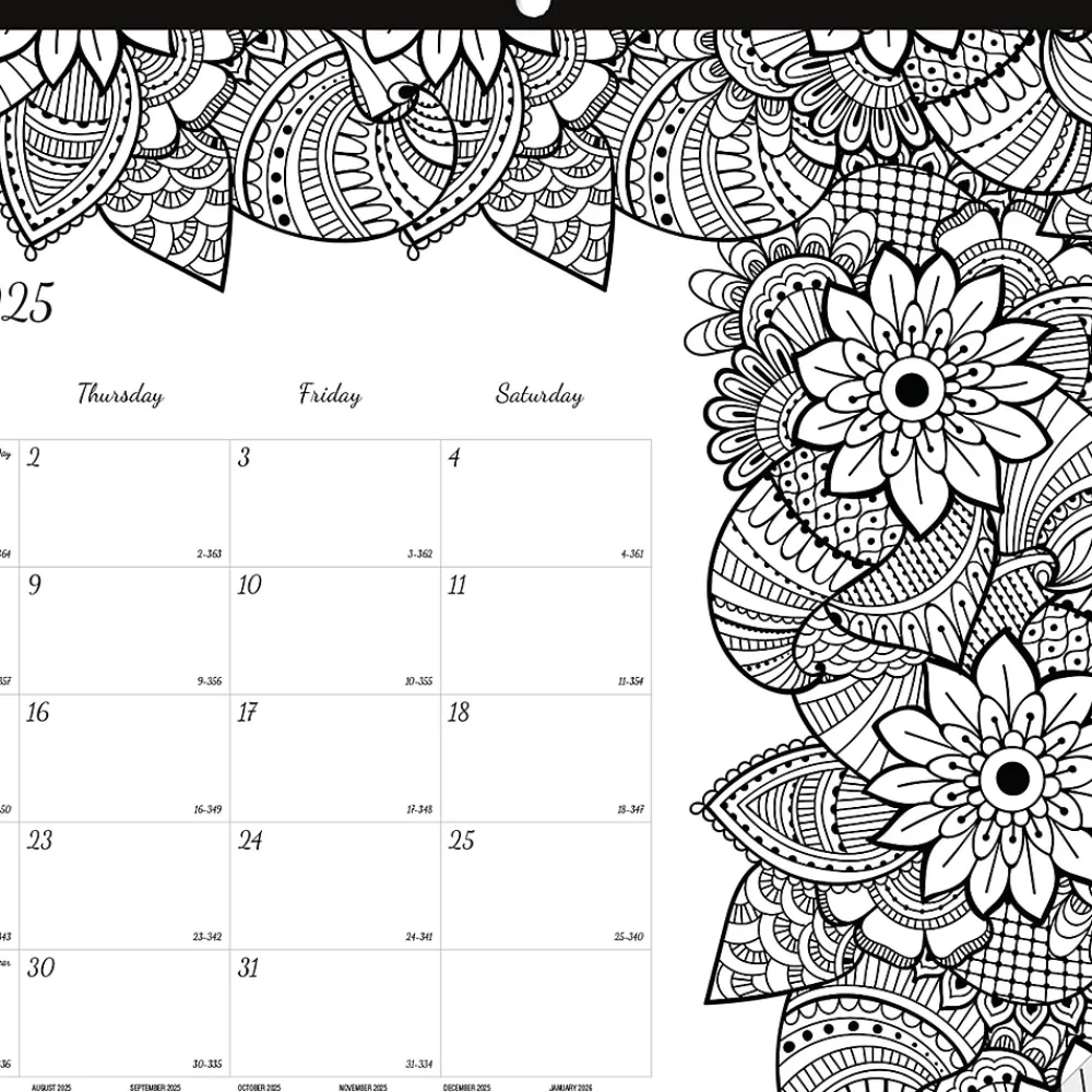 2025 Calendars|Blueline 2025 DoodlePlan Botanica 17.75" x 10.88" Monthly Coloring Desk Pad Calendar, White/Black (C2917001)