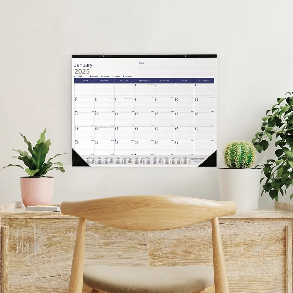 2025 Calendars|Blueline 2025 DuraGlobe 22" x 17" Monthly Desk Pad Calendar, White/Blue (C177227)