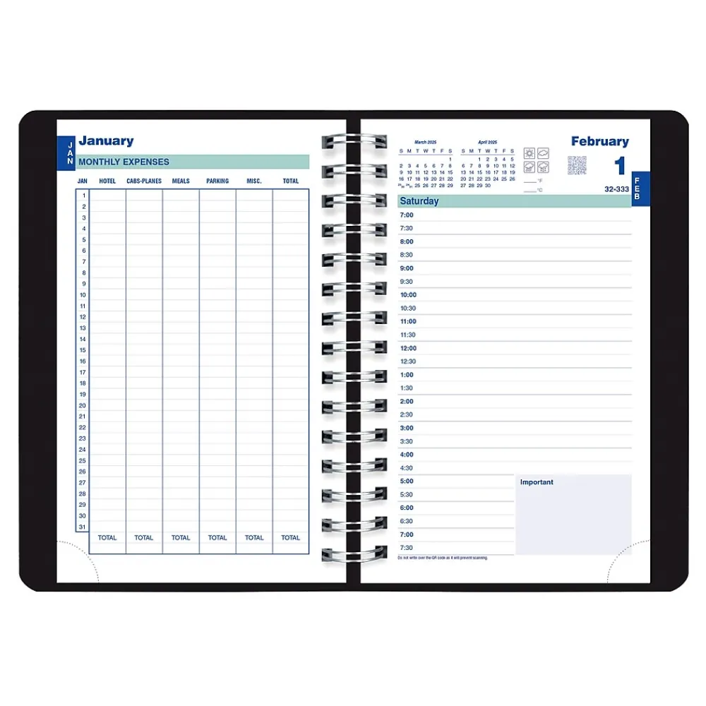 2025 Planners|Blueline 2025 Plan & Link 5" x 8" Daily Appointment Book, Faux Leather Cover, Black (C1504W.81)