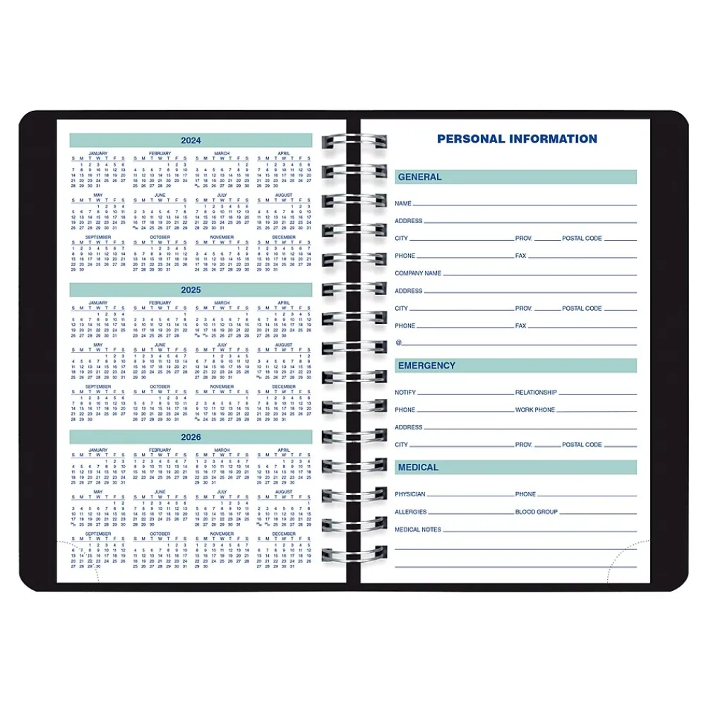 2025 Planners|Blueline 2025 Plan & Link 5" x 8" Daily Appointment Book, Faux Leather Cover, Black (C1504W.81)