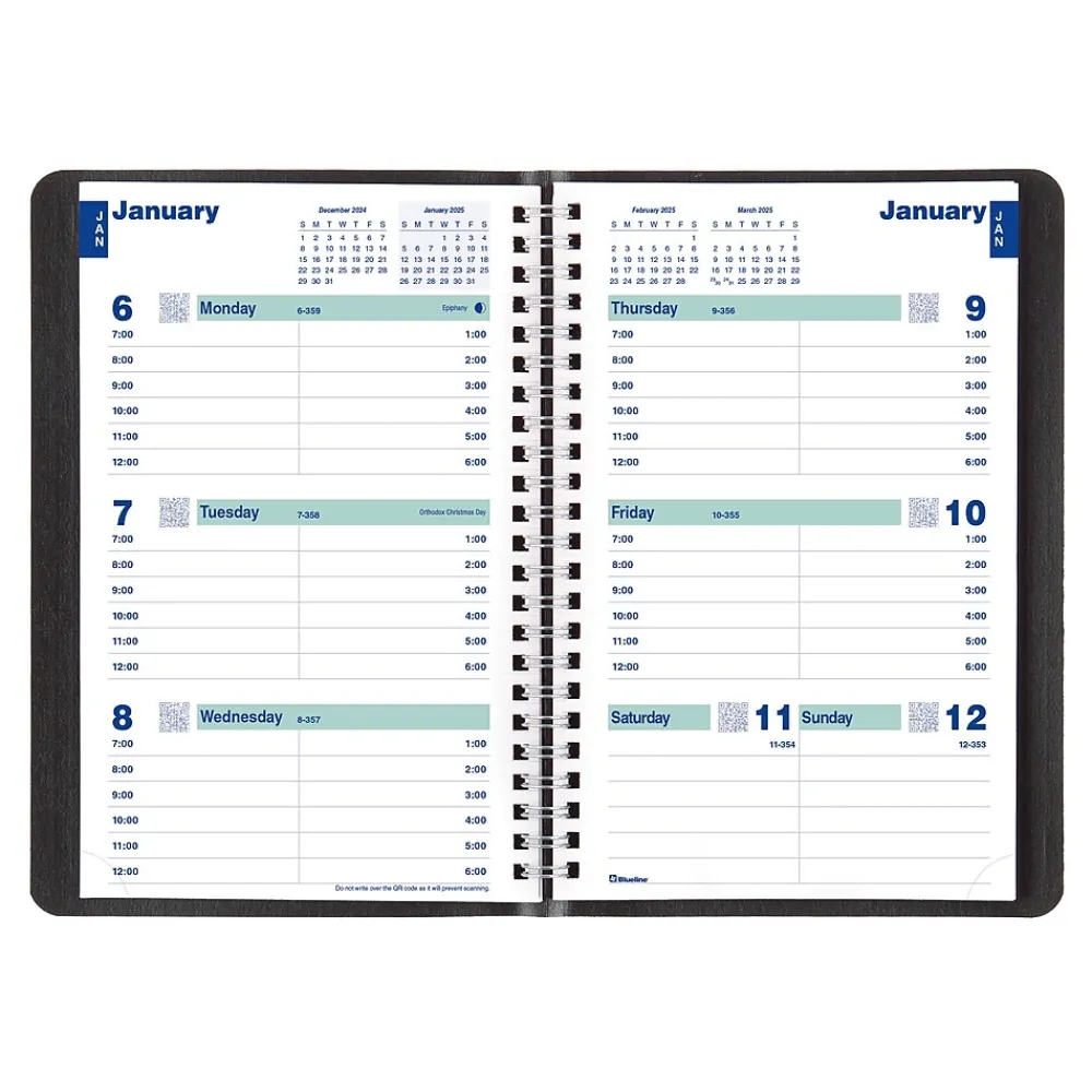 2025 Planners|Blueline 2025 Plan & Link 5" x 8" Weekly Appointment Book, Faux Leather Cover, Black (C5075.81T)