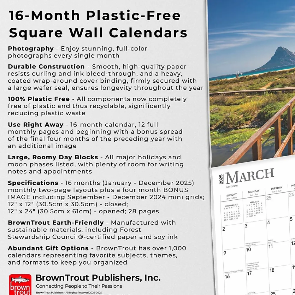 2025 Calendars|BrownTrout 2025 Beaches 12" x 12" Monthly Square Wall Calendar (9781975476601)
