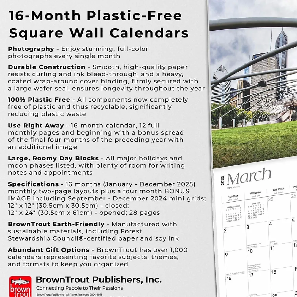 2025 Calendars|BrownTrout 2025 Chicago 12" x 24" Monthly Square Wall Calendar, (9781975474645)