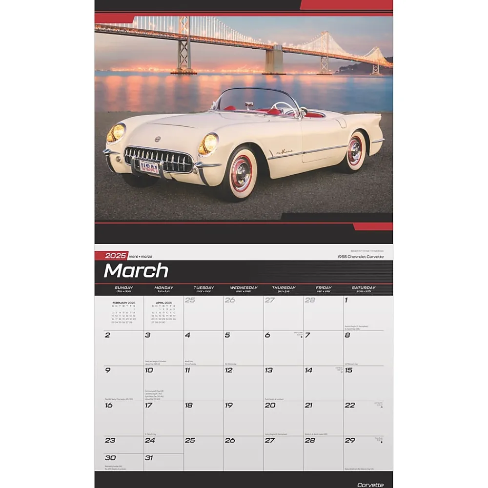2025 Calendars|BrownTrout 2025 Corvette 14" x 24" Monthly Deluxe Wall Calendar, (9781975479411)