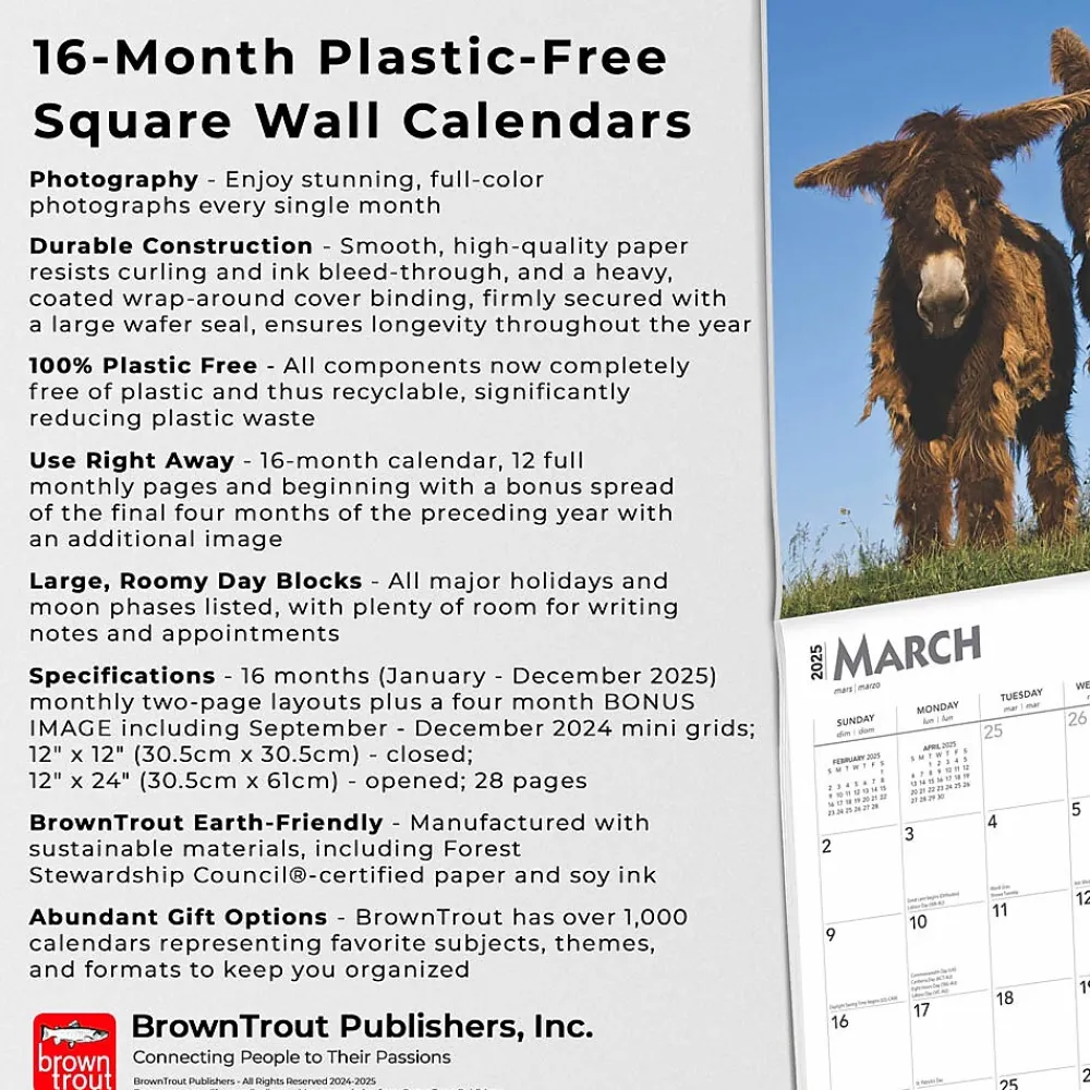 2025 Calendars|BrownTrout 2025 Donkeys 12" x 24" Monthly Square Wall Calendar, (9781975476946)