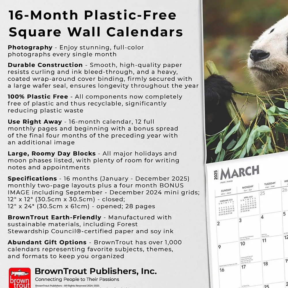 2025 Calendars|BrownTrout 2025 Giant Pandas 12" x 12" Monthly Wall Calendar (9781975474843)