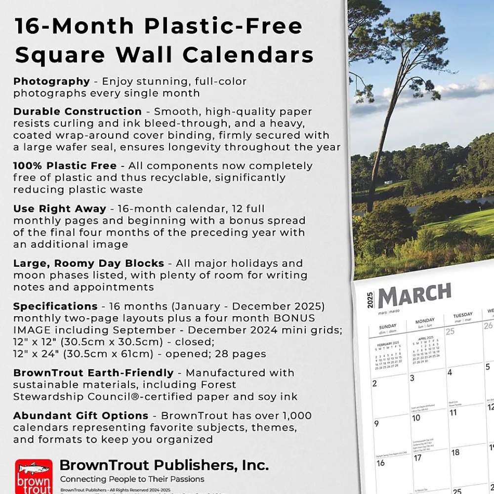 2025 Calendars|BrownTrout 2025 Golf Courses 12" x 12" Monthly Square Wall Calendar (9781975477097)
