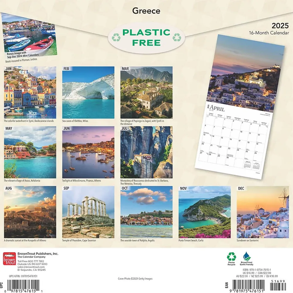 2025 Calendars|BrownTrout 2025 Greece 12" x 12" Monthly Wall Calendar (9781975476151)