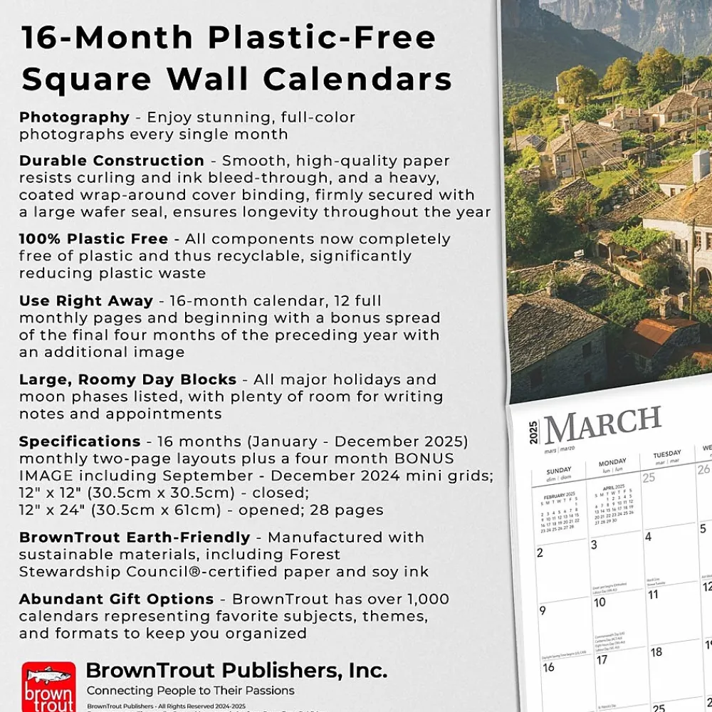 2025 Calendars|BrownTrout 2025 Greece 12" x 12" Monthly Wall Calendar (9781975476151)