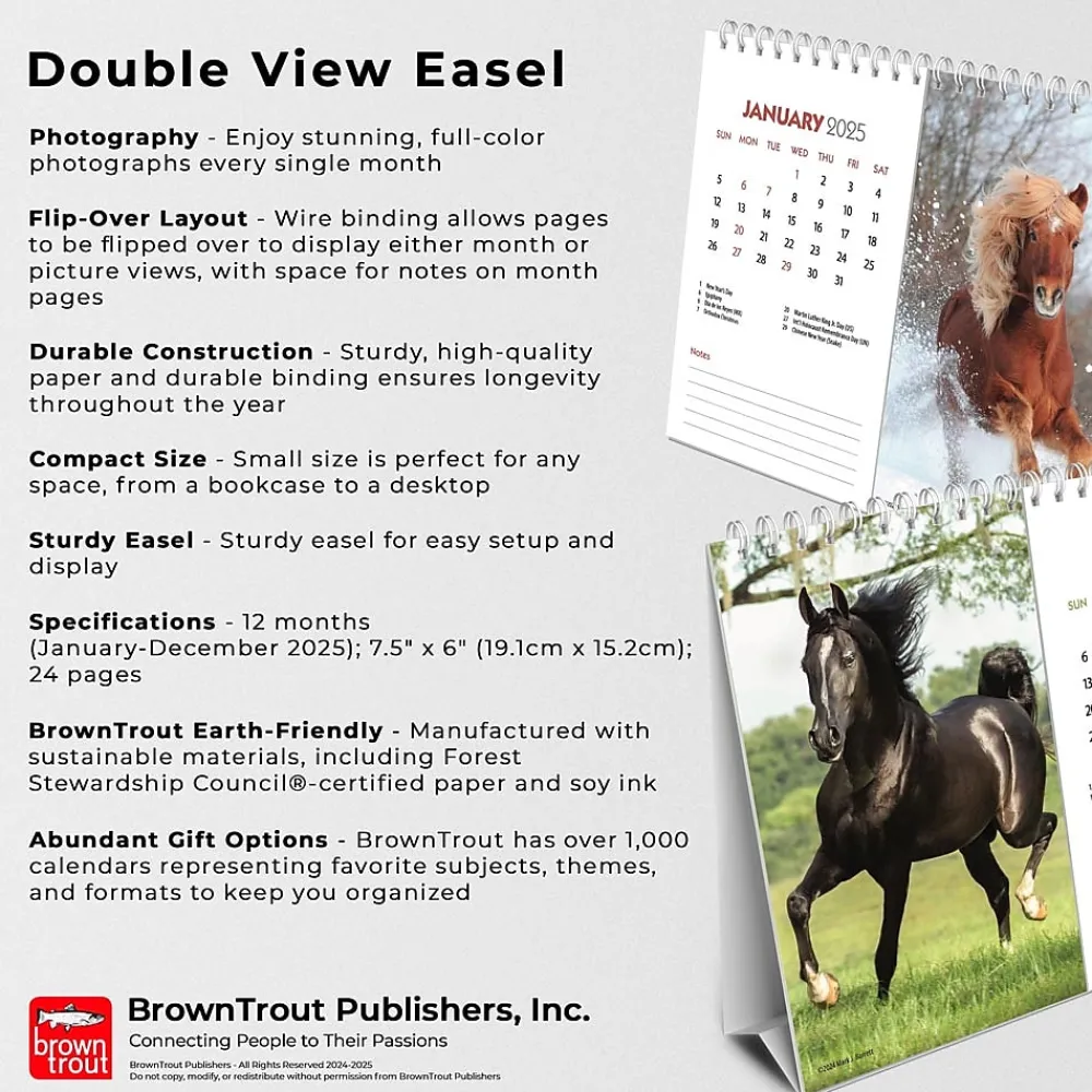 2025 Calendars|BrownTrout 2025 Horse Lovers 7.5" x 6" Monthly Desk Calendar (9781975478476)