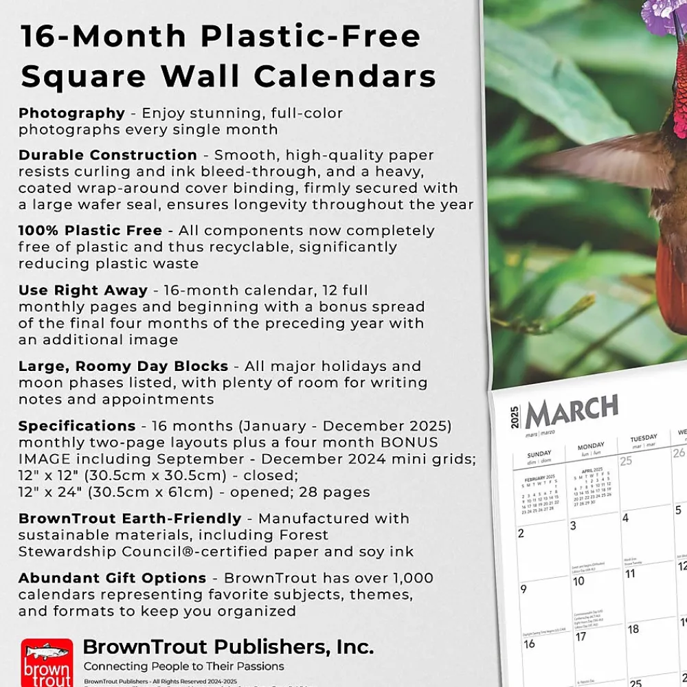 2025 Calendars|BrownTrout 2025 Hummingbirds 12" x 12" Monthly Wall Calendar (9781975477189)