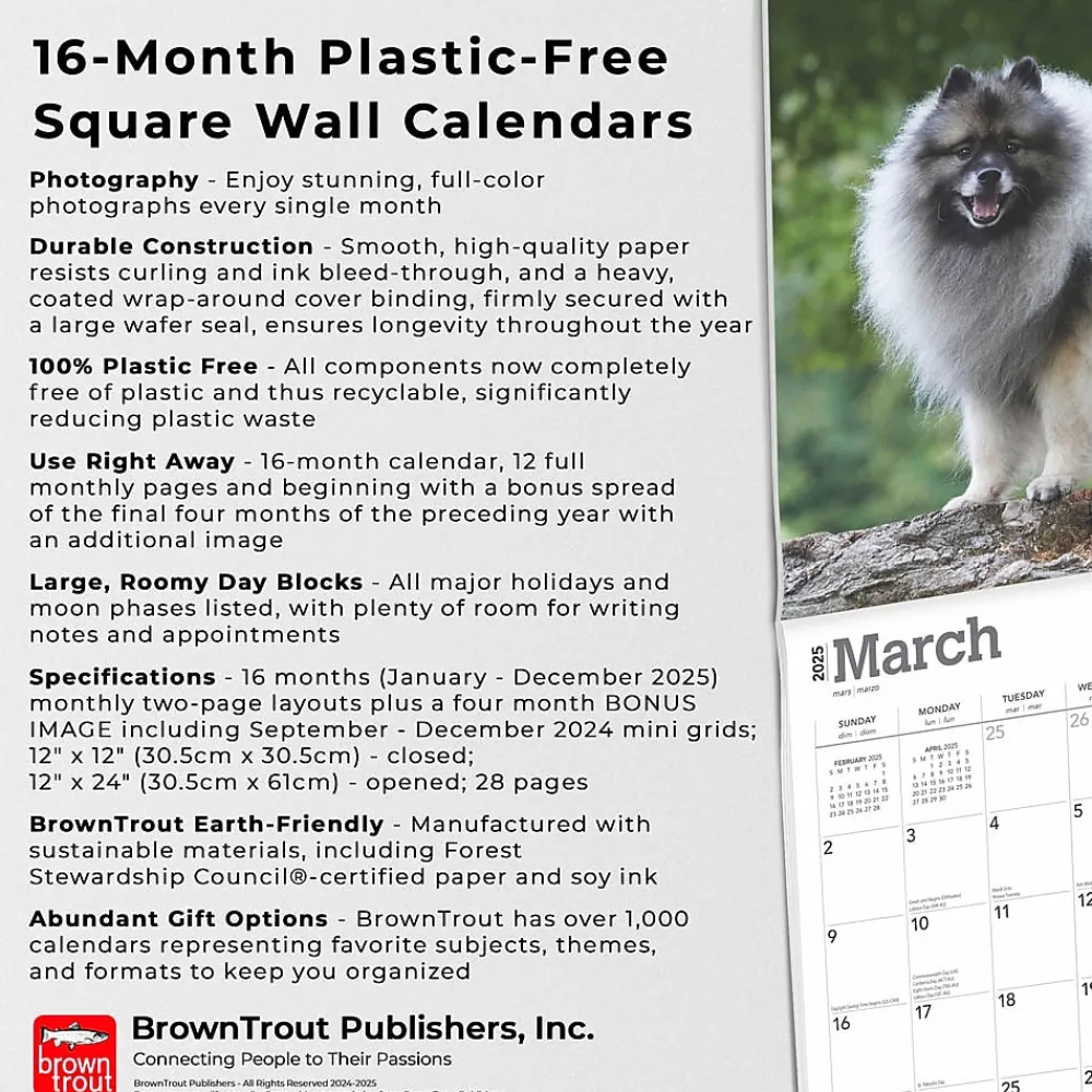 2025 Calendars|BrownTrout 2025 Keeshonden 12" x 12" Monthly Wall Calendar (9781975477264)