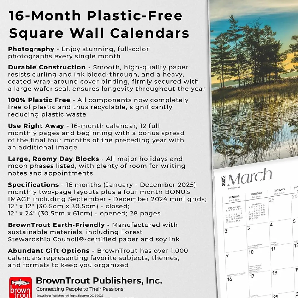 2025 Calendars|BrownTrout 2025 Michigan Wild & Scenic 12" x 24" Monthly Square Wall Calendar (9781975475277)