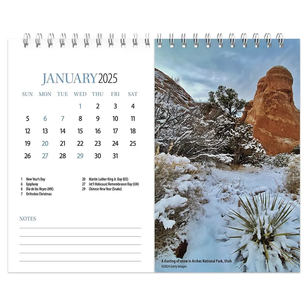 2025 Calendars|BrownTrout 2025 National Parks 7.5" x 6" Monthly Double-View Easel Desk Calendar, (9781975478469)