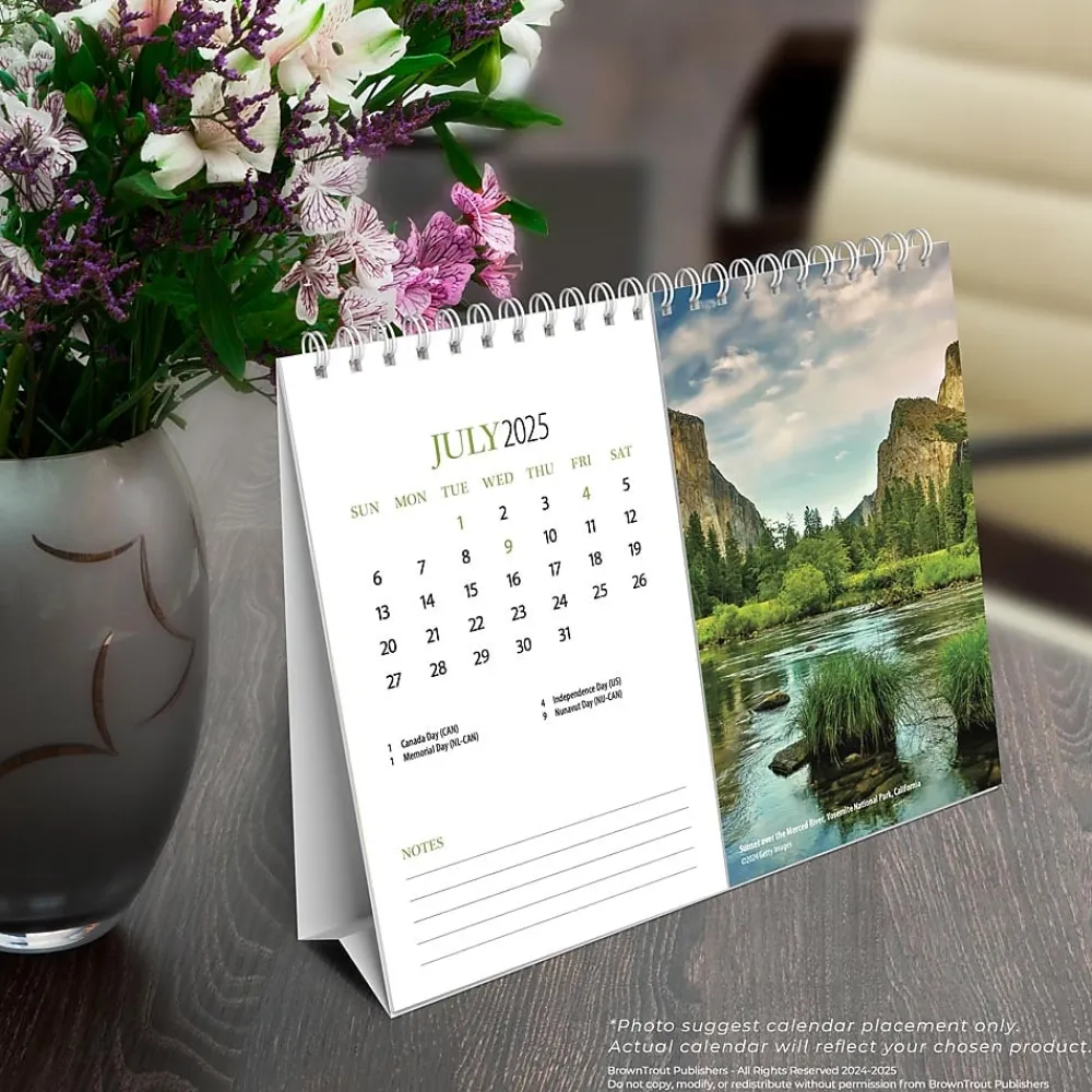2025 Calendars|BrownTrout 2025 National Parks 7.5" x 6" Monthly Double-View Easel Desk Calendar, (9781975478469)