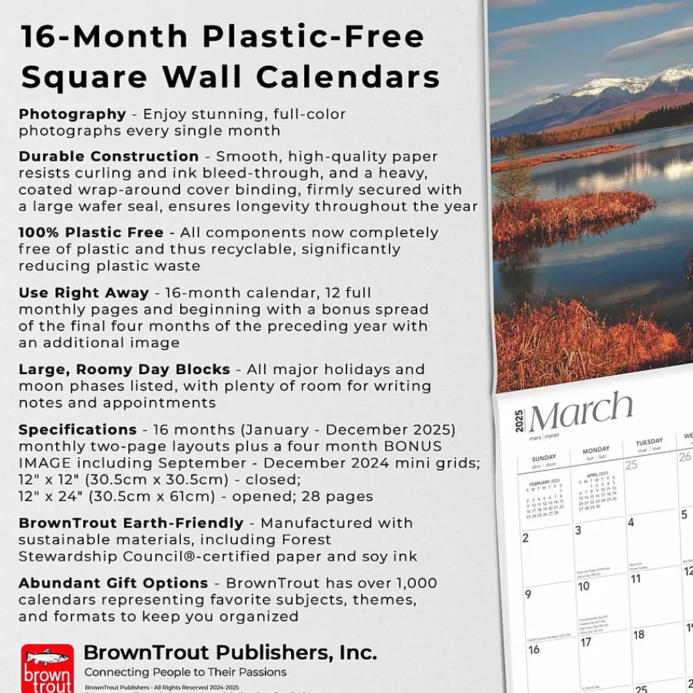 2025 Calendars|BrownTrout 2025 New Hampshire Wild & Scenic 12" x 12" Monthly Wall Calendar (9781975475383)