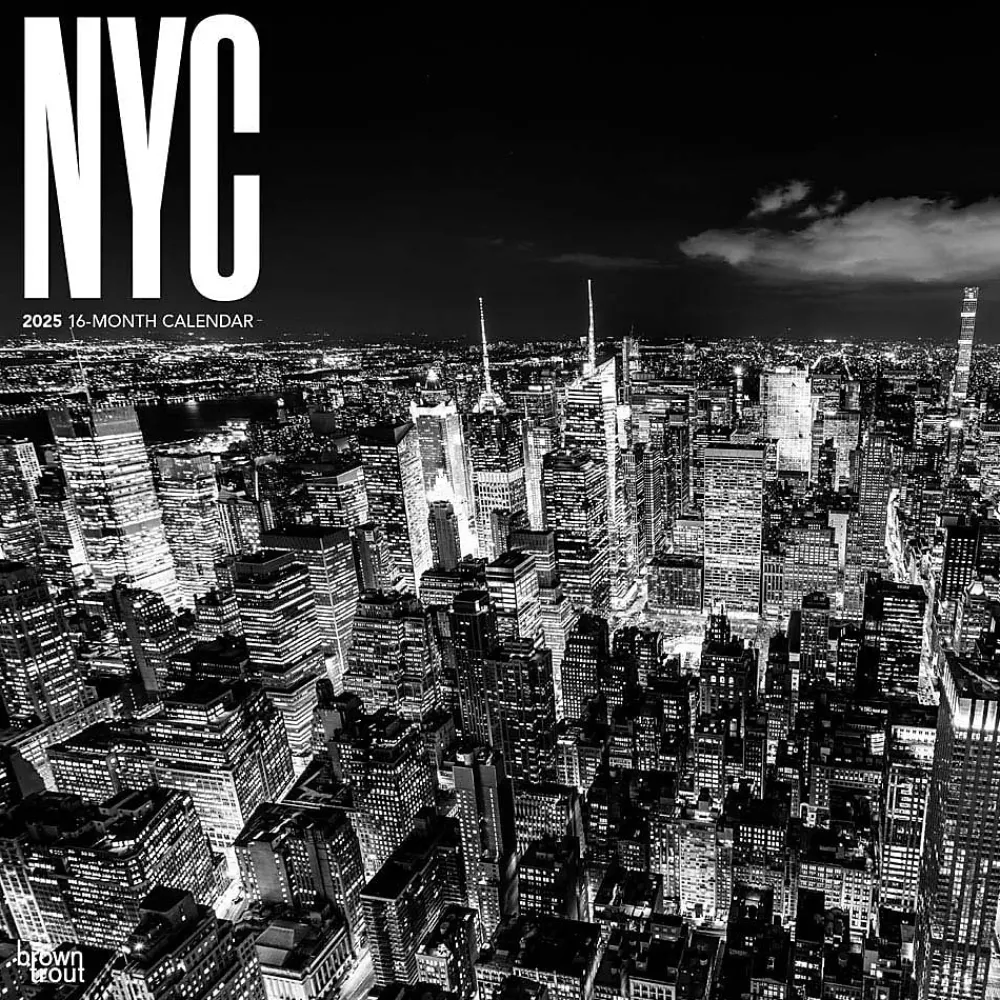 2025 Calendars|BrownTrout 2025 New York City Black & White 12" x 12" Monthly Square Wall Calendar (9781975475420)