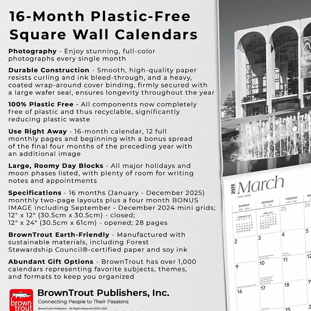 2025 Calendars|BrownTrout 2025 New York City Black & White 12" x 12" Monthly Square Wall Calendar (9781975475420)
