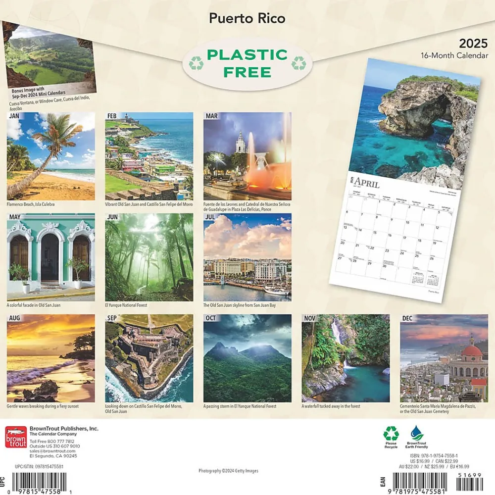 2025 Calendars|BrownTrout 2025 Puerto Rico 12" x 12" Monthly Wall Calendar (9781975475581)