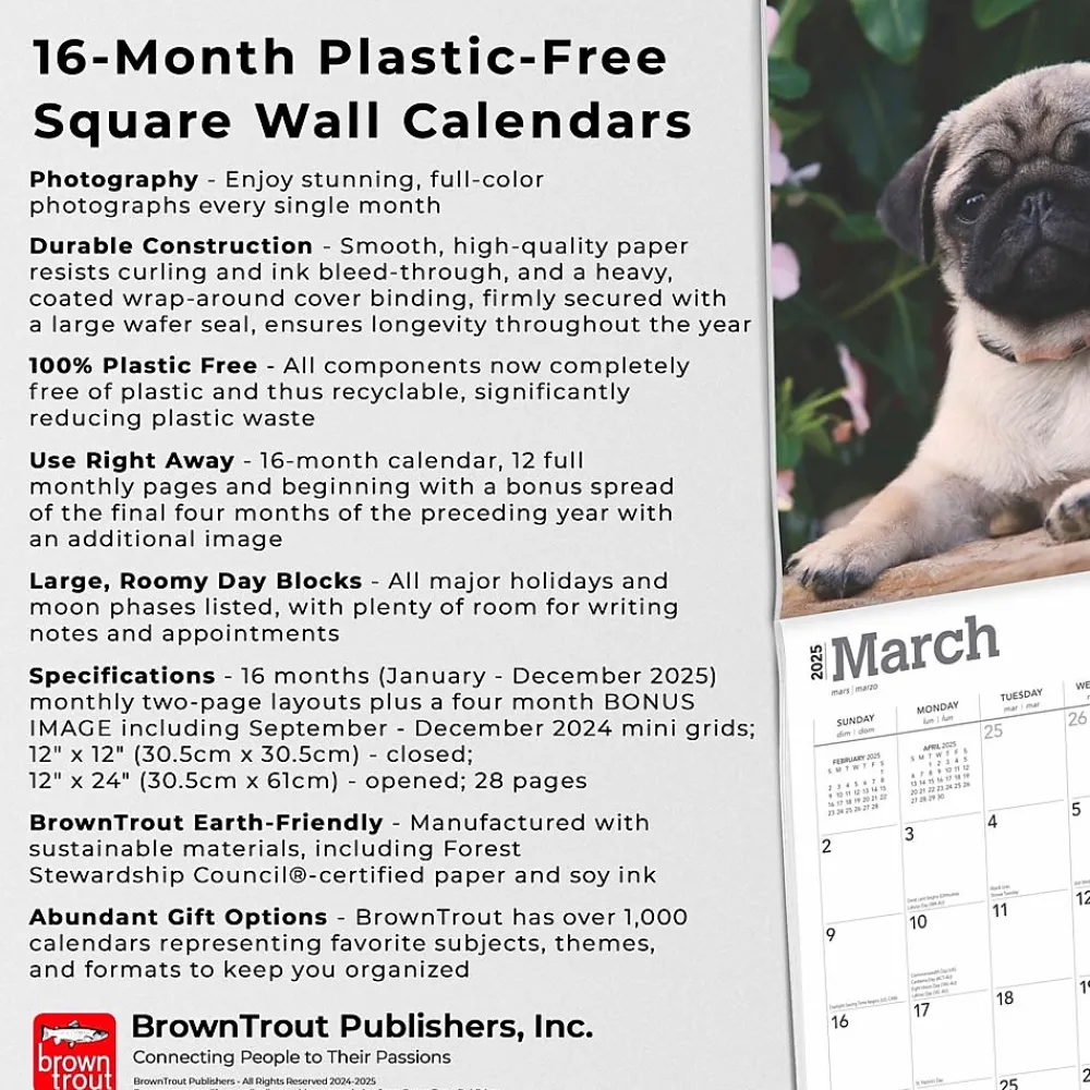 2025 Calendars|BrownTrout 2025 Pug Puppies 12" x 12" Monthly Wall Calendar (9781975477561)
