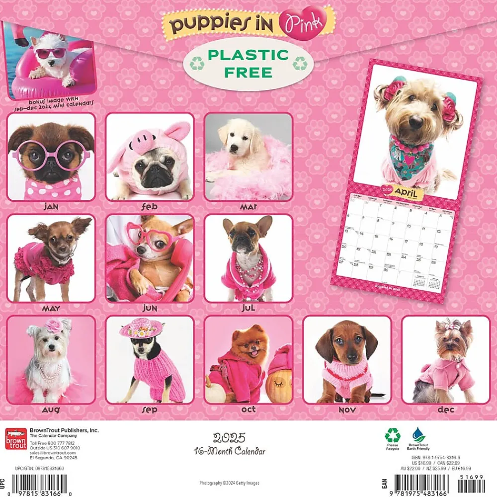 2025 Calendars|BrownTrout 2025 Puppies in Pink 12" x 12" Monthly Wall Calendar (9781975483166)