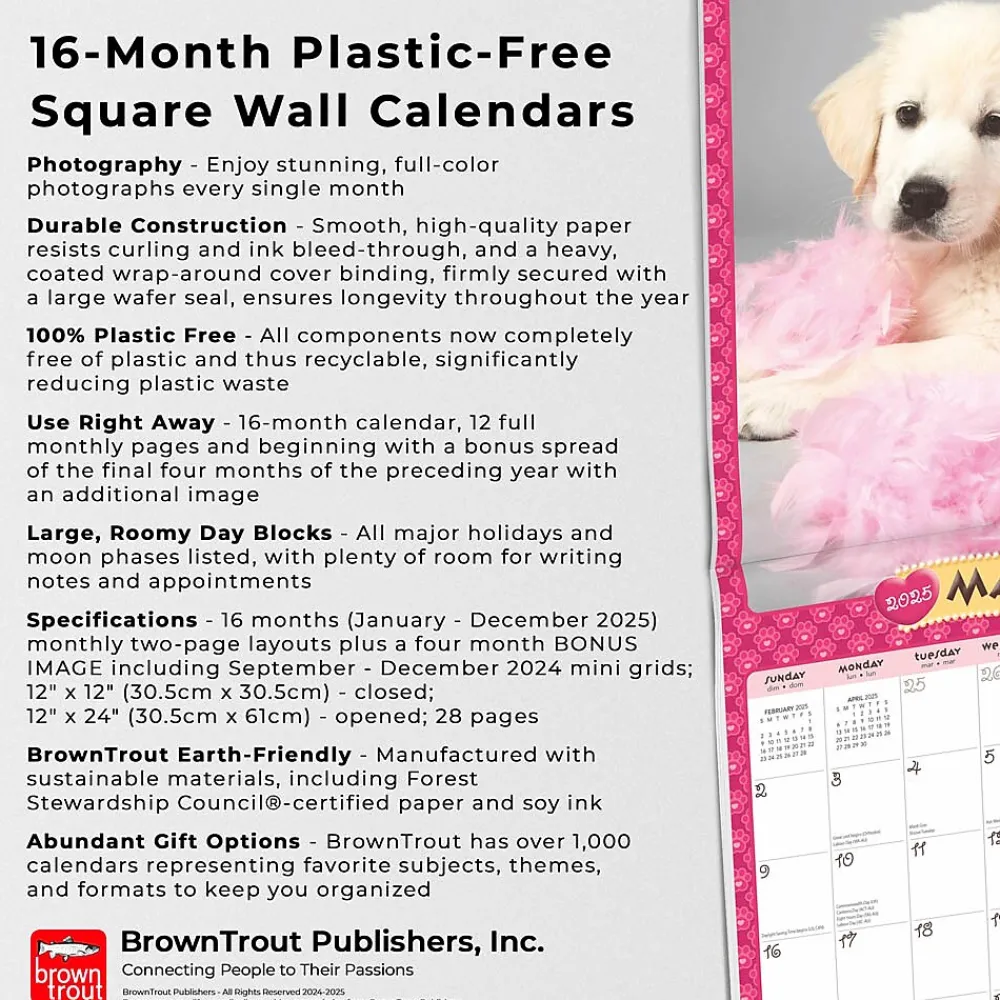 2025 Calendars|BrownTrout 2025 Puppies in Pink 12" x 12" Monthly Wall Calendar (9781975483166)