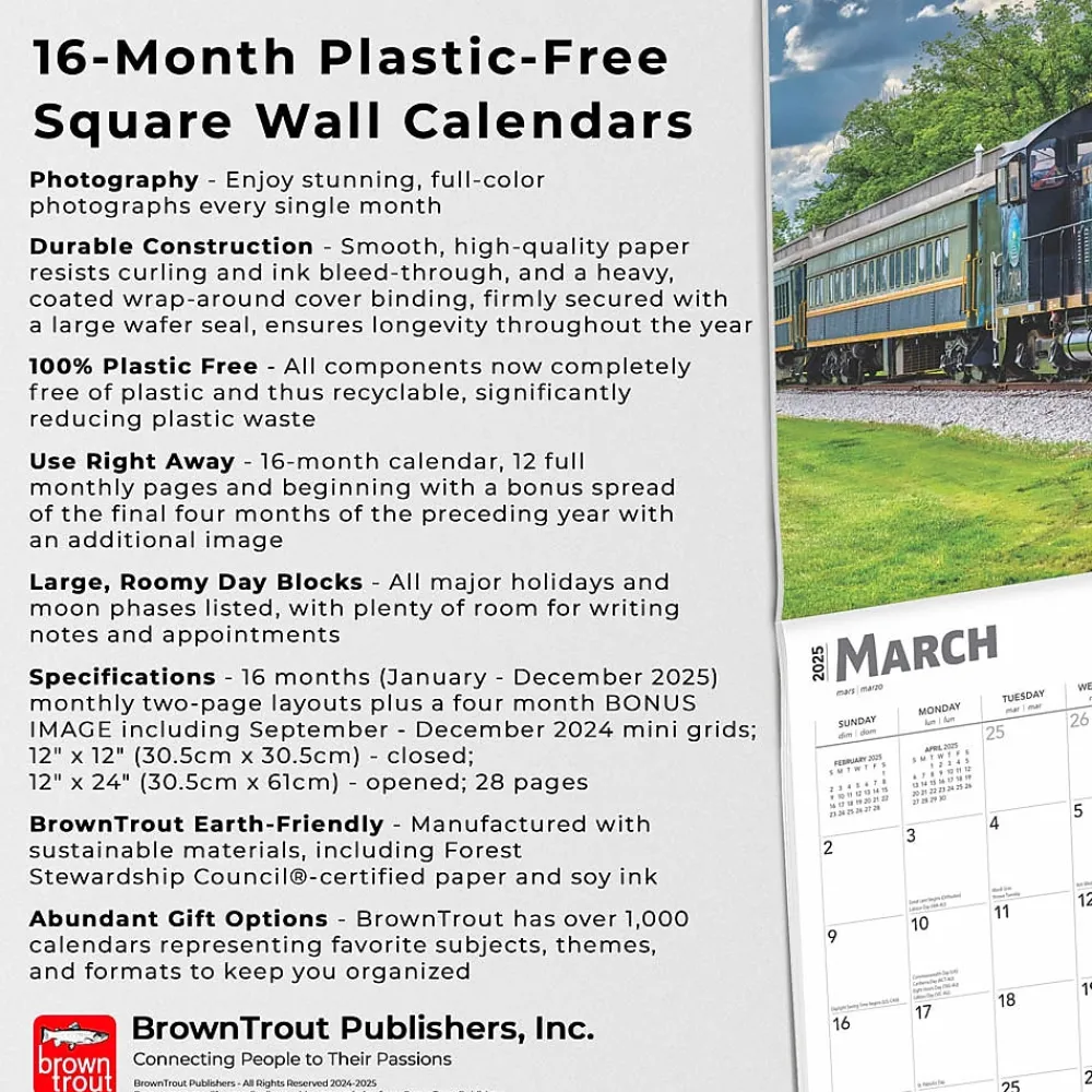 2025 Calendars|BrownTrout 2025 Railroads 12" x 12" Monthly Square Wall Calendar (9781975475604)