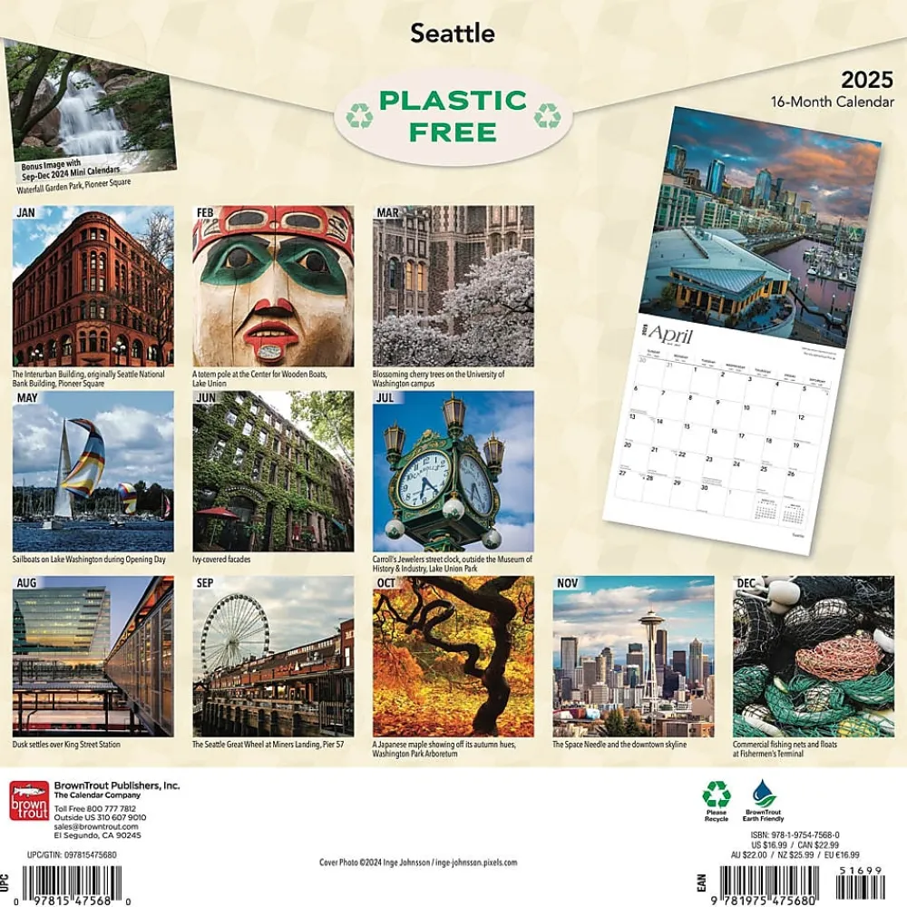 2025 Calendars|BrownTrout 2025 Seattle 12" x 12" Monthly Wall Calendar (9781975475680)