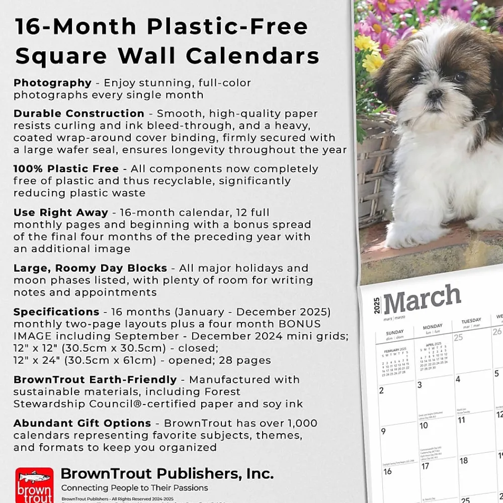 2025 Calendars|BrownTrout 2025 Shih Tzu Puppies 12" x 24" Monthly Square Wall Calendar, (9781975477752)