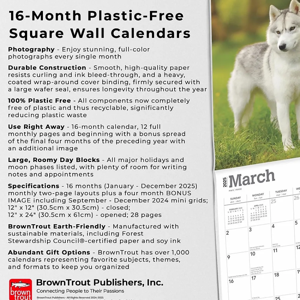 2025 Calendars|BrownTrout 2025 Siberian Huskies 12" x 24" Monthly Square Wall Calendar (9781975477776)