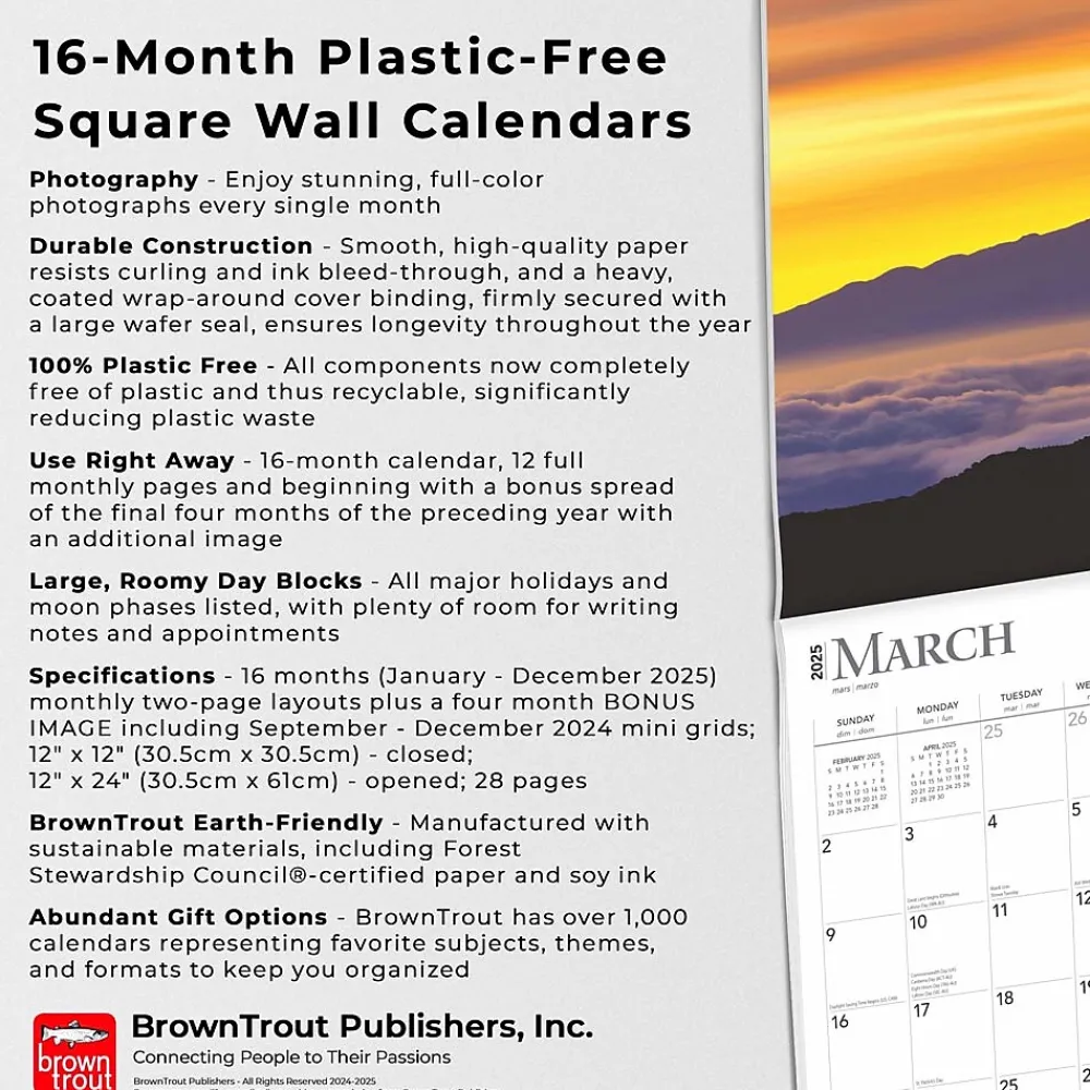 2025 Calendars|BrownTrout 2025 Sunrise Sunset 12" x 12" Monthly Wall Calendar (9781975475758)