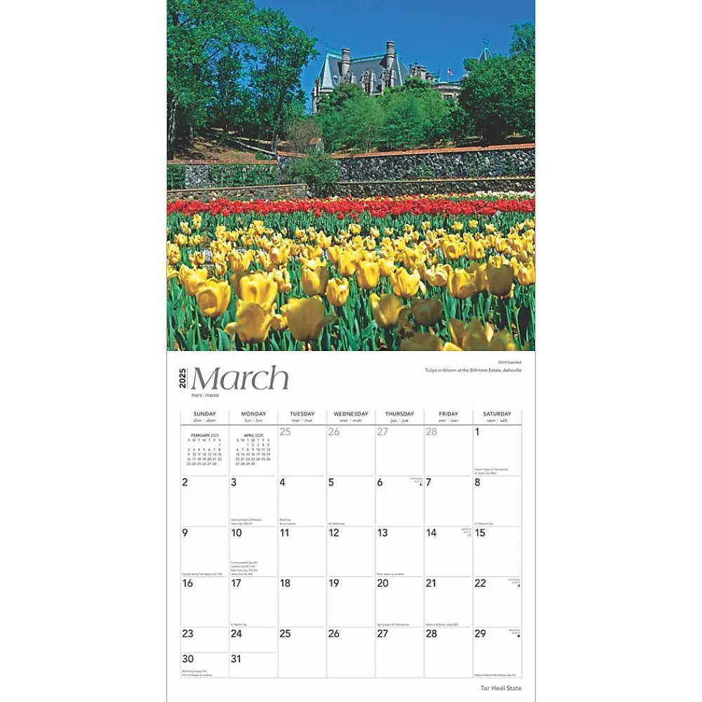 2025 Calendars|BrownTrout 2025 Tar Heel State North Carolina Places 12" x 12" Monthly Square Wall Calendar (9781975483043)