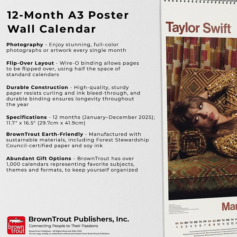 2025 Calendars|BrownTrout 2025 Taylor Swift 11.7" x 16.5" Monthly Wall Calendar (9798330700011)