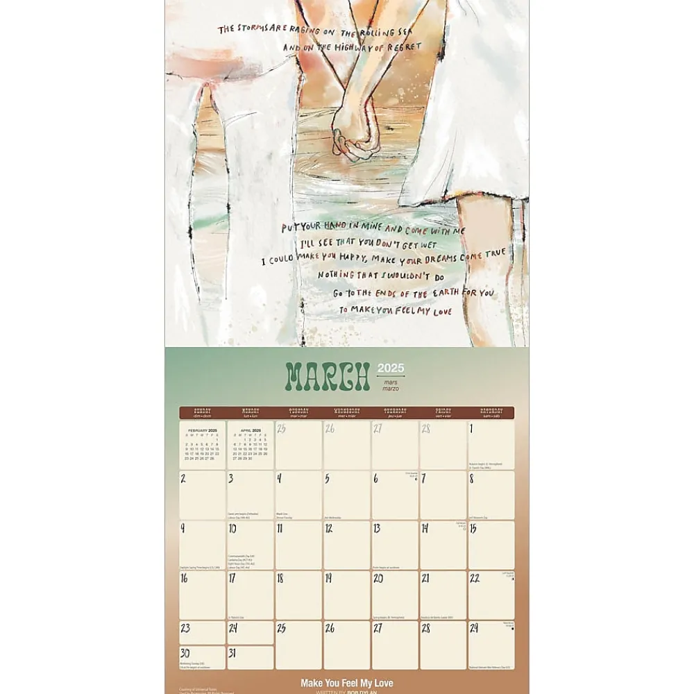 2025 Calendars|BrownTrout 2025 Time Out of Mind Lyrics Written by Bob Dylan 12" x 12" Monthly Square Wall Calendar (9781975483227)