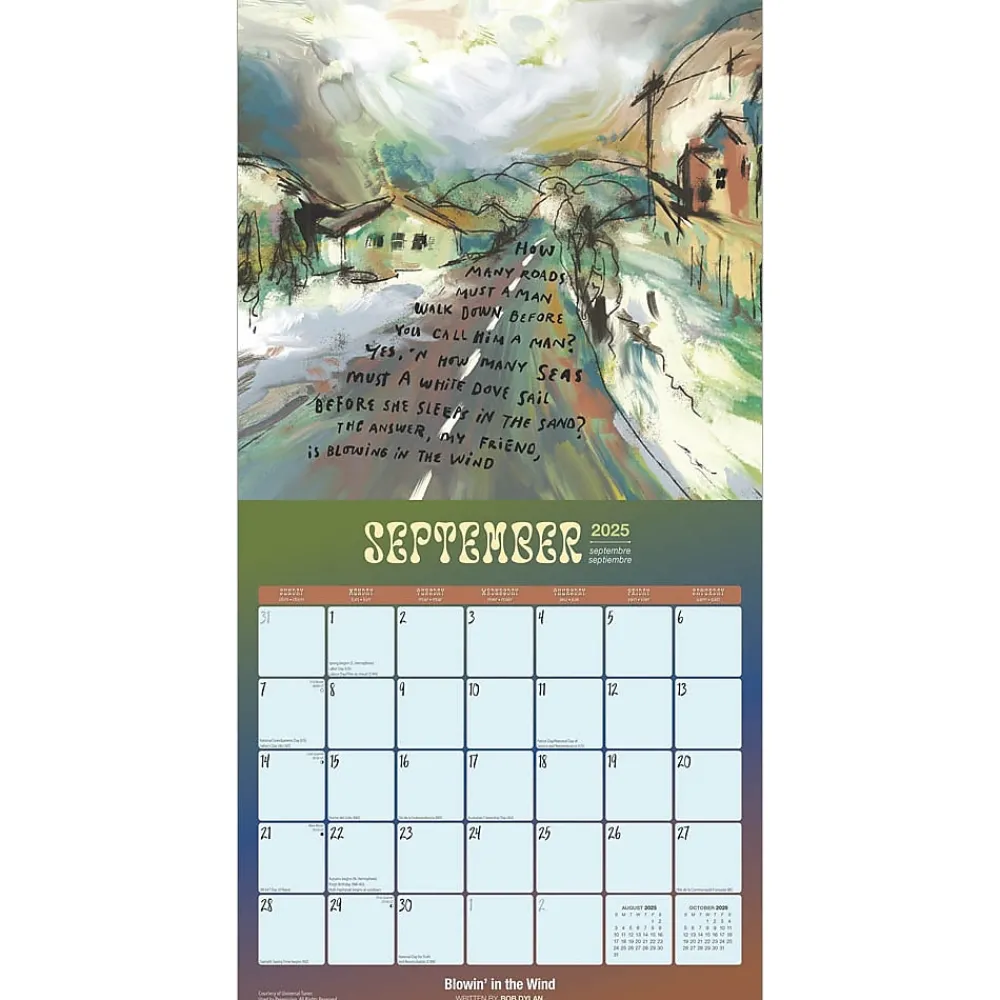 2025 Calendars|BrownTrout 2025 Time Out of Mind Lyrics Written by Bob Dylan 12" x 12" Monthly Square Wall Calendar (9781975483227)