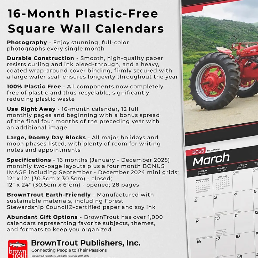 2025 Calendars|BrownTrout 2025 Tractors 12" x 12" Monthly Square Wall Calendar (9781975477868)