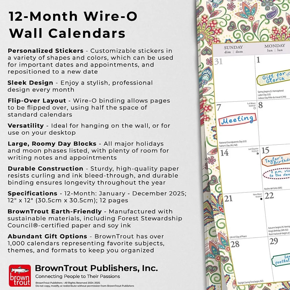 2025 Calendars|BrownTrout 2025 Tuscan Delight 12" x 12" Monthly Wire-O Wall Calendar (9781975478513)