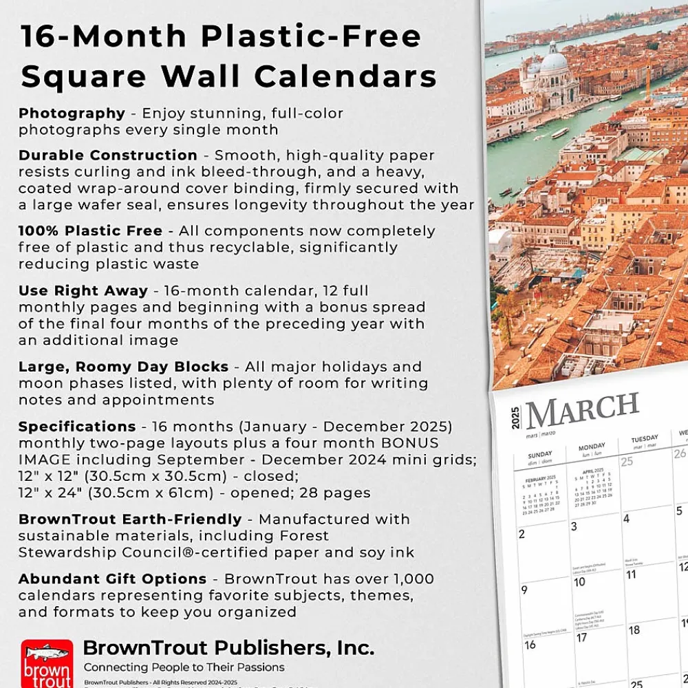 2025 Calendars|BrownTrout 2025 Venice 12" x 12" Monthly Wall Calendar (9781975476311)
