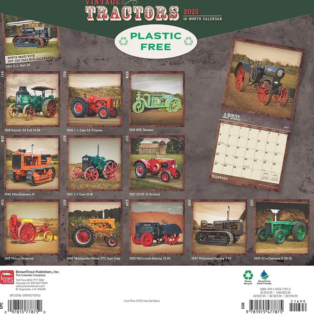 2025 Calendars|BrownTrout 2025 Vintage Tractors 12" x 12" Monthly Wall Calendar (9781975477875)