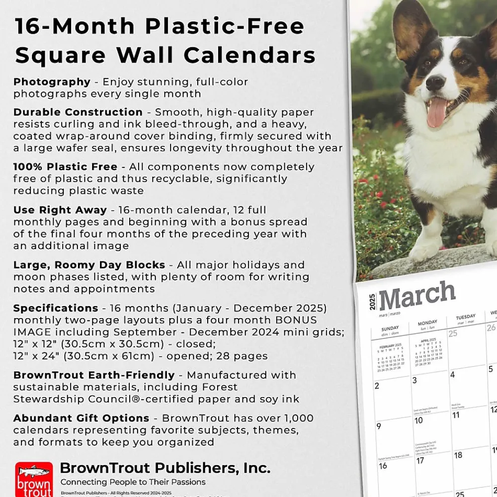 2025 Calendars|BrownTrout 2025 Welsh Corgis 12" x 12" Monthly Wall Calendar (9781975477950)