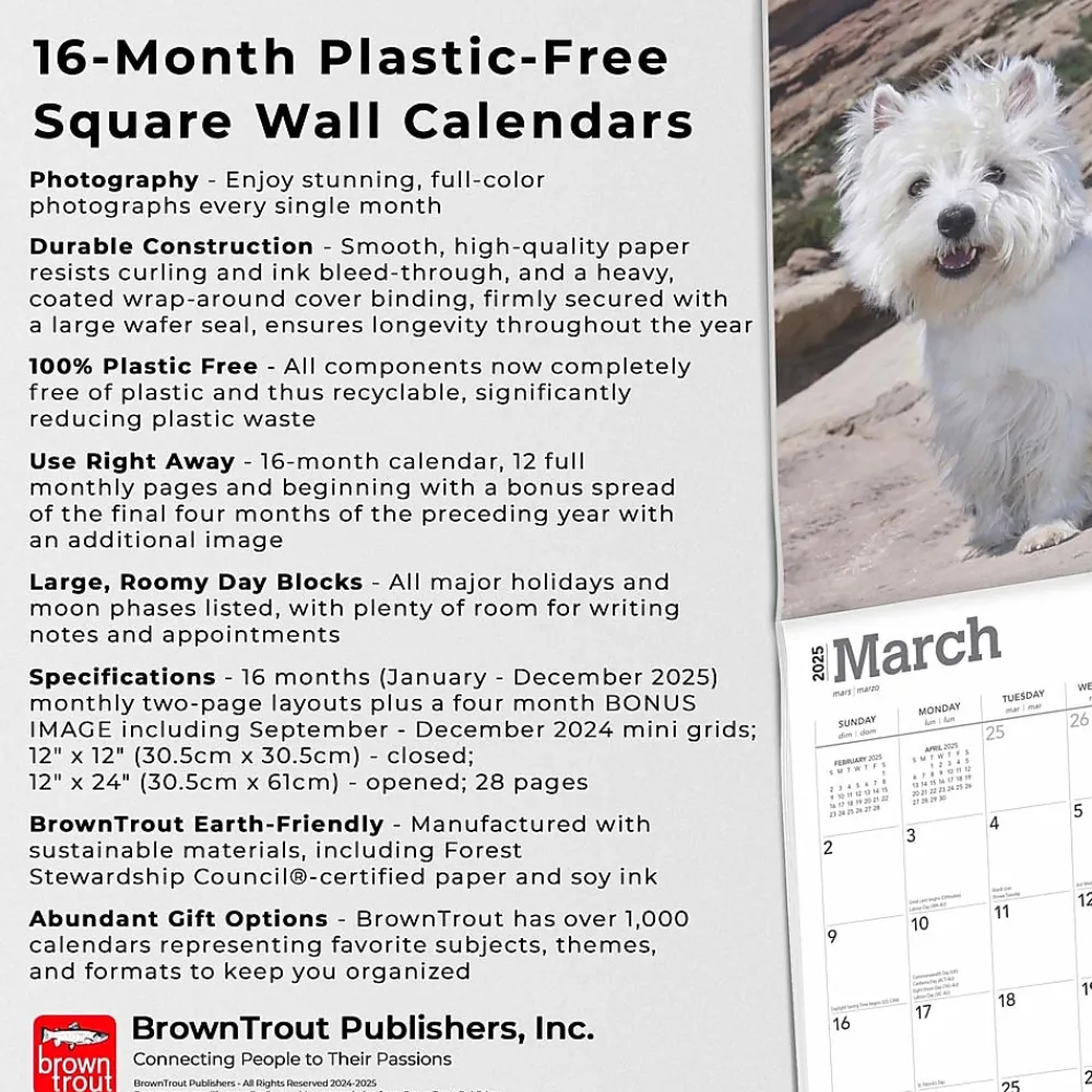2025 Calendars|BrownTrout 2025 West Highland White Terriers 12" x 12" Monthly Wall Calendar (9781975477974)
