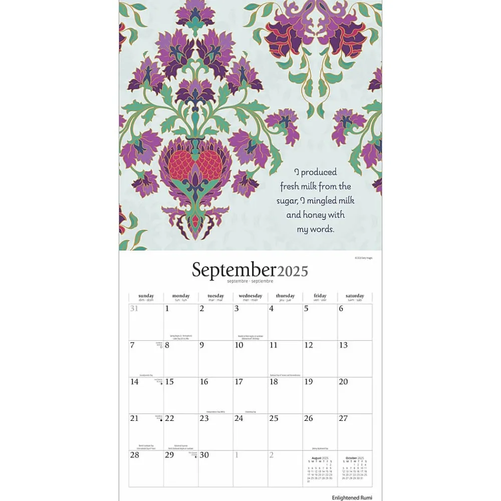 2025 Calendars|Brush Dance 2025 Enlightened Rumi 12" x 24" Monthly Square Wall Calendar (9781975478551)